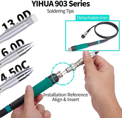 YIHUA 939D+ IV 300W Heavy Duty Soldering Iron Station for Stained Glass, Temp Adjustable Solder Station with Detachable Solder Iron, 3 Soldering Tips, 3 Pre-set Channels, Sleep Mode, ESD-Safe