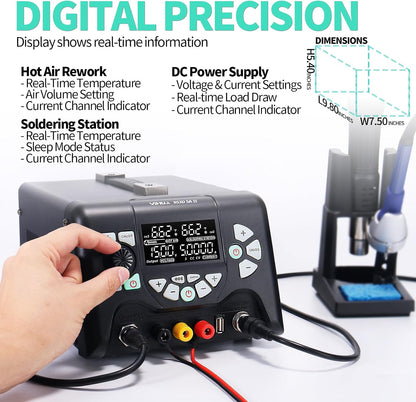 YIHUA 853D 5A-II 3 in 1 Hot Air Rework Soldering Iron Station and DC Power Supply 30V 5A -°F /°C Multiple Functions