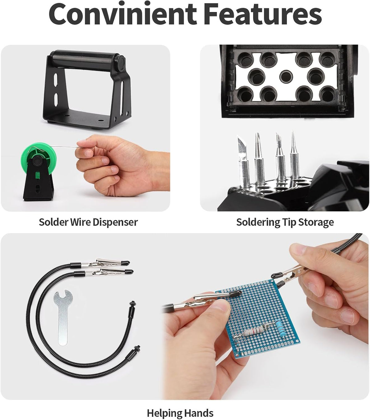 YIHUA 926 III Soldering Iron Station Kit with 12-IN-1 Helping Hands, Solder Dispenser, Lead-Free Solder, 6 Soldering Tips, Desoldering Pump