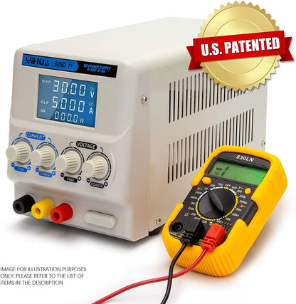 YIHUA 305D-IV Regulated Variable DC Lab Power Supply 0-5A 0-30V Low Noise Bench Switch Mode Power Supply with Alligator Clips, High Precision for R&D, Labs, Laptops, Phone Repair & Electronic DIY