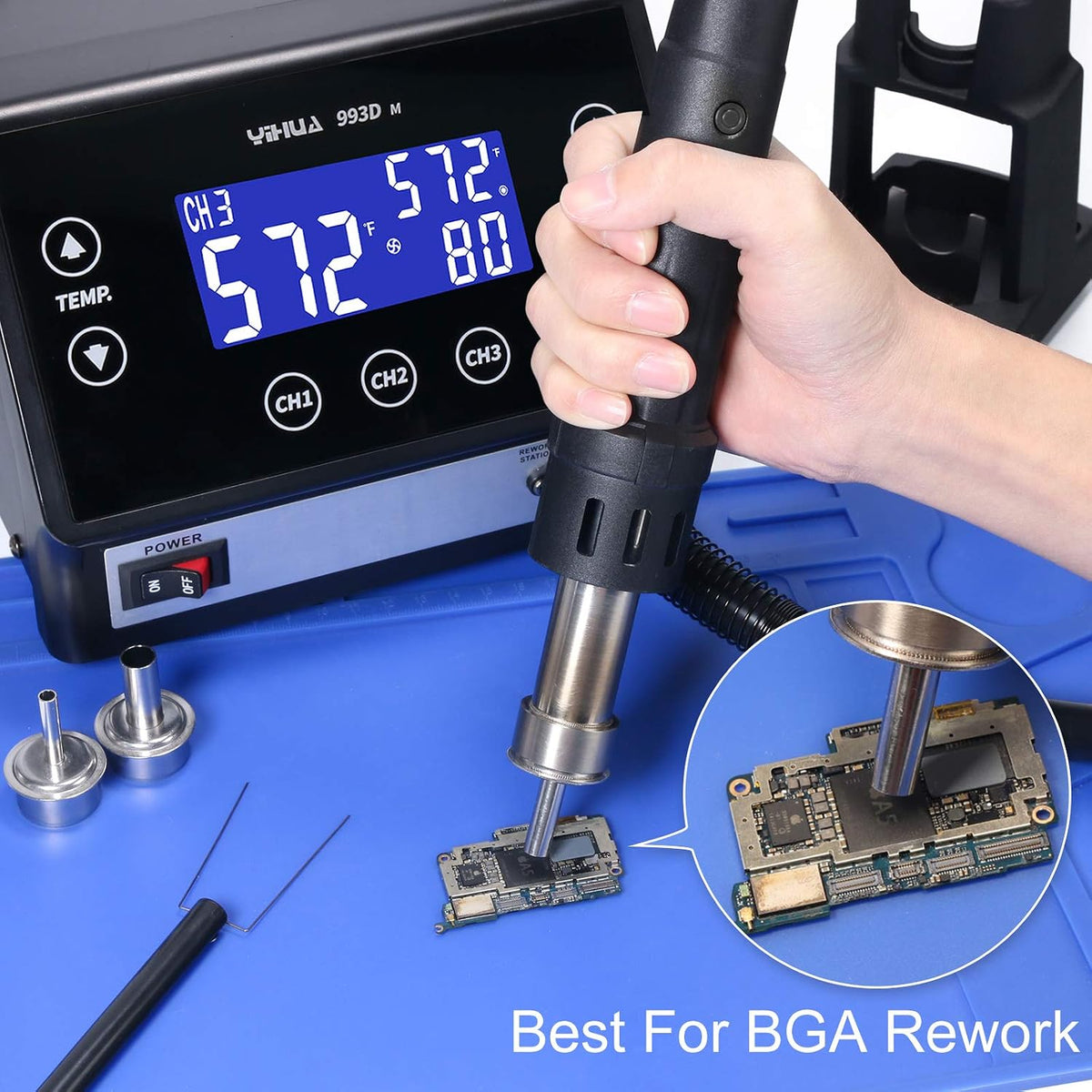 YIHUA 993DM Touch-Screen Rework Station, Powerful 1000W with 3 Memories, Variable Precise Temperature (212°F to 932°F), Cool/Hot Air and more