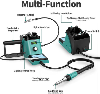 YIHUA 926 III Soldering Iron Station Kit with 12-IN-1 Helping Hands, Solder Dispenser, Lead-Free Solder, 6 Soldering Tips, Desoldering Pump