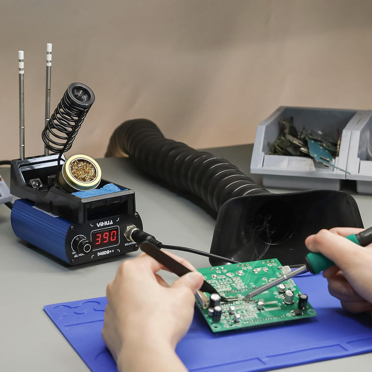 YIHUA 948DB+ II Soldering Iron Station Kit compatible for T12 solder iron tip with 3 tips with °F-°C Conversion, Sleep Mode, Auto Shutdown, Preset Channels, Calibration Functions