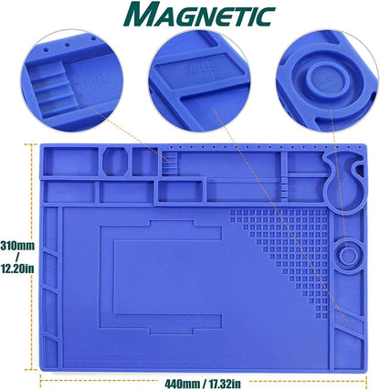 YIHUA M180 Anti-Slip Magnetic Insulation 500℃ Heat-Resistant Silicone Work Mat for Soldering, SMD Rework, Mobile Phone, Laptop, Electronics Repair and DIY Size: 17.32 x 12.20 Inches (M180)
