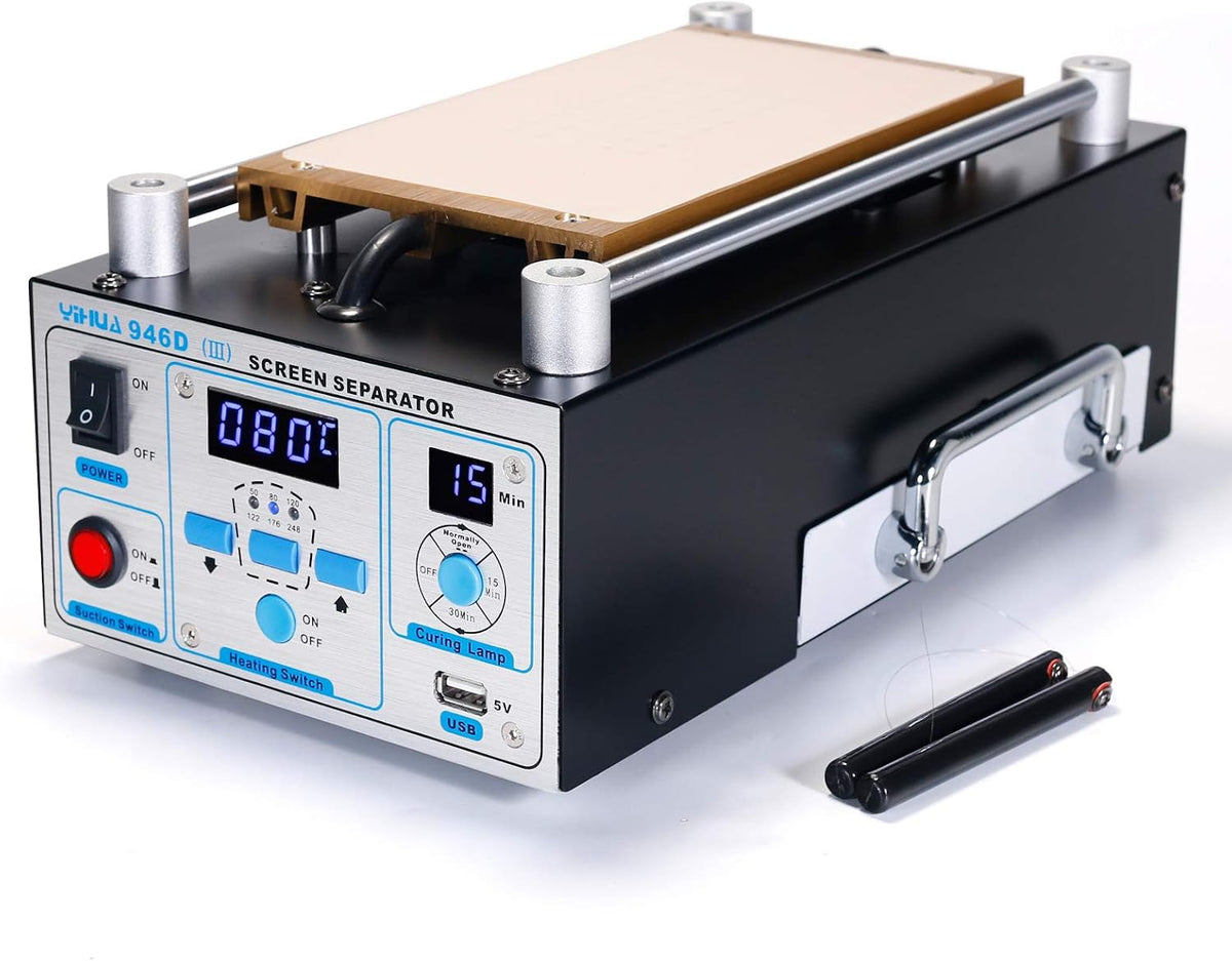 YIHUA 946D-III Digital LCD Screen Separator 5V 1A USB Power Supply & UV Curing Lamp with Built-in Long-Lasting Vacuum Pump for Mobile Phones & Smartphones °F /°C (19.8 cm x 11 cm/ 7.8" x 4.3" ±0.05)