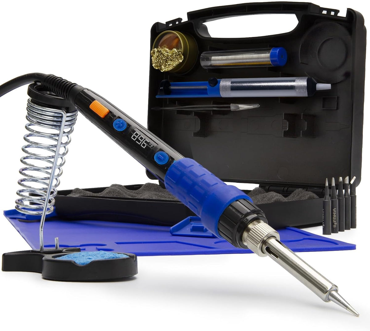 YIHUA 928D-III Soldering Iron,110W High Power, Fully Digital Display °F /°C- Temperature Control Soldering Tool, Accurate 194~896°F, with ON/OFF Switch, Iron Tip, Brass Wool, Automatic Sleep Mode