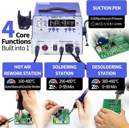 YIHUA 948-II 4 in 1 Hot Air Rework Soldering Iron and Desoldering Suction Tin Gun Station with Suction Pick Up Pen °F /°C