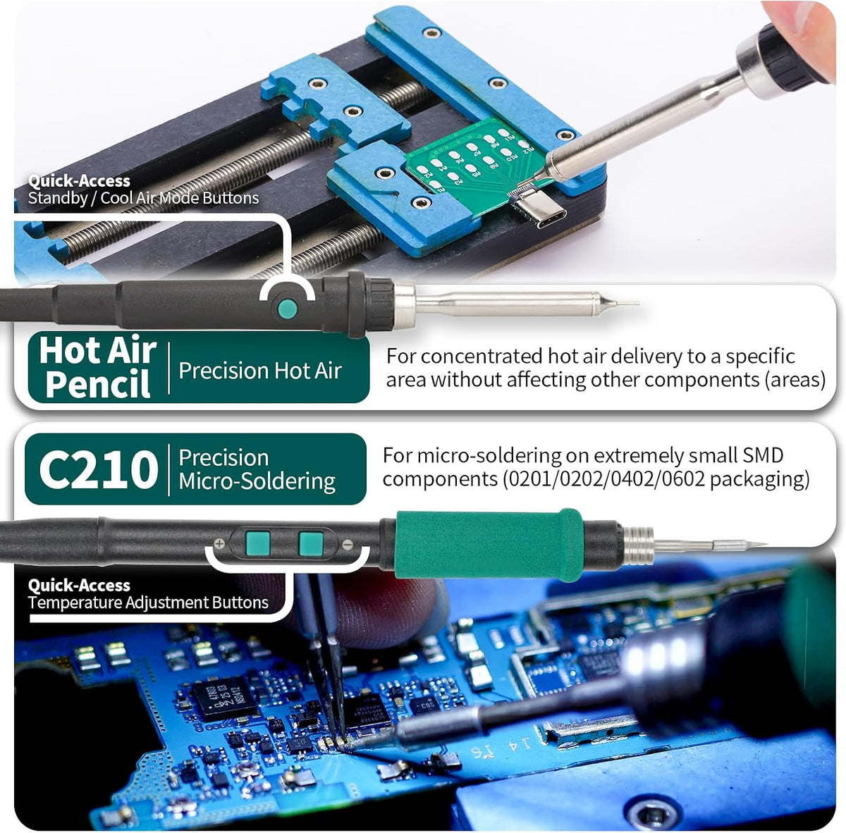 YIHUA 992D-II 2-IN-1 Micro Soldering and Hot Air Pencil Station