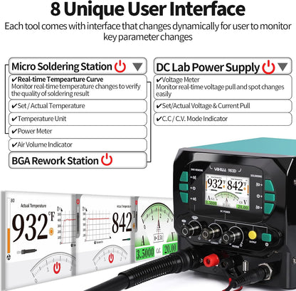YIHUA 983D 3-IN-1 Micro Soldering Station, BGA Hot Air Rework Station, Lab Variable DC Power Supply